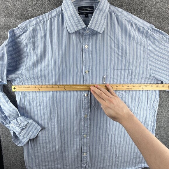 Faconnable Striped 7 Cotton Club Blue Pocket Men Shirt Button Up Long Sleeve - Picture 7 of 14